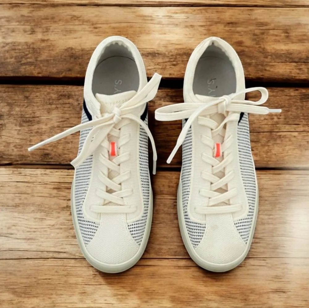 Rothy's Blue and Cream Sneakers Casual Low-Top Design - Picture 2 of 9